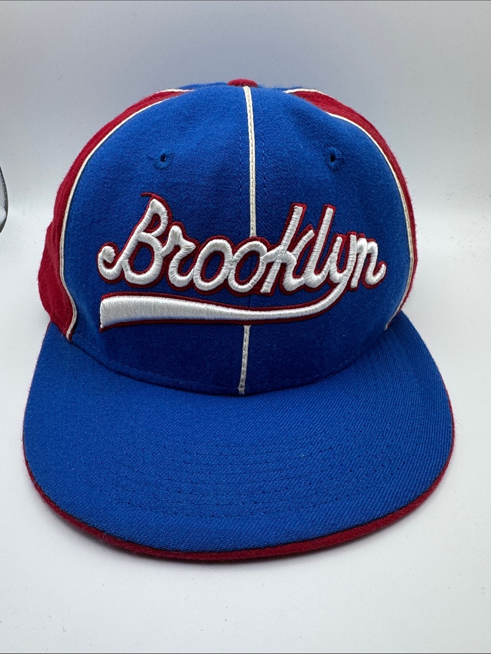 Fitted Hat Brooklyn Dodgers Blue Red White 100% Wool Size 7 5/8